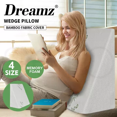 Dreamz Bedding Wedge Pillow Memory Foam Cushion Back Neck Support Bamboo Cover • $33.99