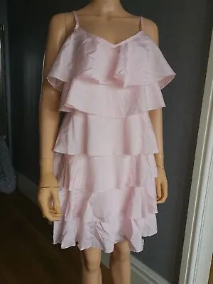 Ladies Sexy Pink Ruffle Rara Slip Dress Strappy Dress Sz S/M Uk10 • £18.99