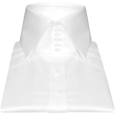 £90 • Buy White Cotton Men Shirt 3  High Spread Kent Windsor 6 Collar Buttons Harry Hill