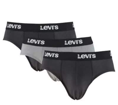 3x Box Of Levi's Solid Men's Briefs Navy/Grey Double Layered 3 Per Pack Size S • £26.99