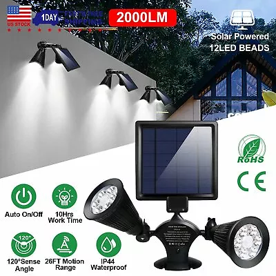 Waterproof 12LED Dual Head Solar Powered Yard Lights PIR Motion Sensor Spotlight • $21.79