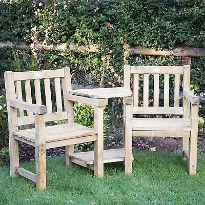Garden Love Seat Wooden Traditional Harvington Seating & Central Table • £389.39