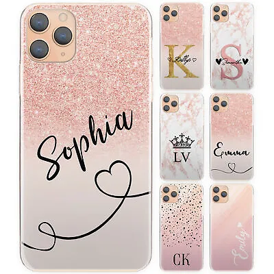 Personalised Phone Case For Iphone 14/13/12 Initial Pink/Grey Marble Hard Cover • £4.99