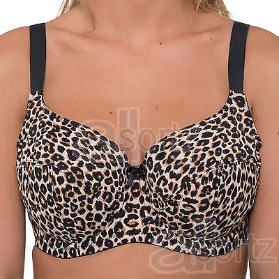£14.95 • Buy Black Underwired Bra Plus Size Animal Print Full Cup Firm Hold Ladies Uk Size