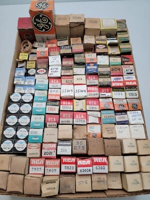 $19.50 • Buy Flat Of Vacuum Tubes Bulk Lot Of (100+) Boxed Vintage Radio Tubes 35W4 8077 6C4