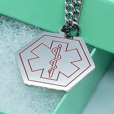 Surgical Stainless Steel Medical Alert ID Tag Pendant 1 In Hexagon 30  Necklace • $14.99