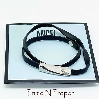 Vintage Thierry Mugler Stainless Steel Black Leather Bracelet • $124