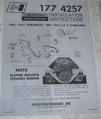 Hurst Instructions  To Put Chevy 396 427 Motors In Other Cars-177-4257 • $8