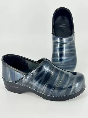 Dansko Patent Leather Clogs Striped Nurse Comfort Mule Shoes Sz EU 40 US 9.5-10 • $32.95