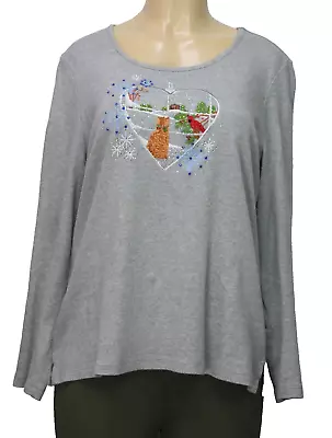 Quacker Factory Women's Christmas Sweater Long Sleeve Gray Size L • $14