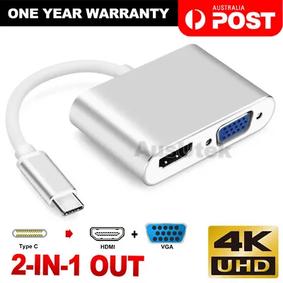 $17.95 • Buy Type-C 3.1 To 4K HDMI +VGA Port USB-C HUB Adapter Converter For MacBook IPad Pro