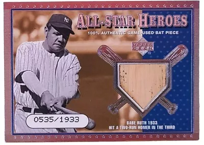 2001 Upper Deck All-Star Heroes Memorabilia #ASHBR Babe Ruth Bat 0535/1933!!! • $312.50