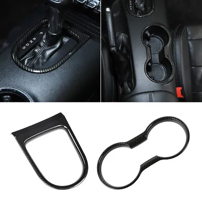 Carbon Fiber Cup Holder Center Gear Shift Frame Trim For Ford Mustang 2015-2023 • $30.99