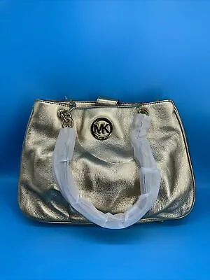 NWT Michael Kors Fulton Chain Leather Medium Tote (Pale Gold) $298 • $123