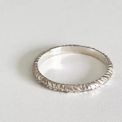 Vintage 925 Sterling Silver Hammered Etched Design Thin Stack Band Ring Size 8 • $24.99