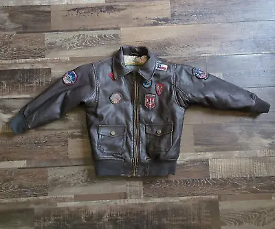 $50 • Buy Tommy Top Gun Pilot Jacket Kids 4T Fax Leather WWII Style Military Patches USA