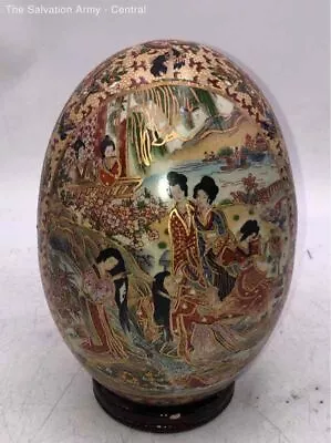 Vintage Made In China Hand Painted Decorative Satsuma Egg W/ Wood Display Base • $9.99