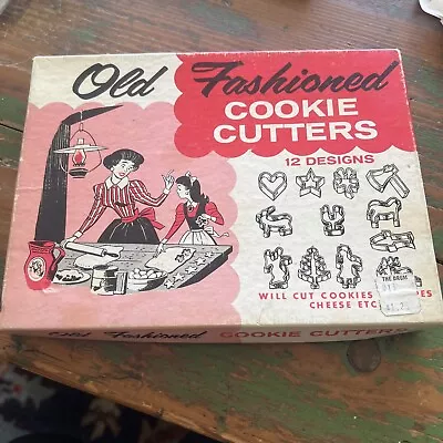 Vintage Old Fashioned Cookie Cutters 12 Designs In Original Box Metal Cutters • $6.99