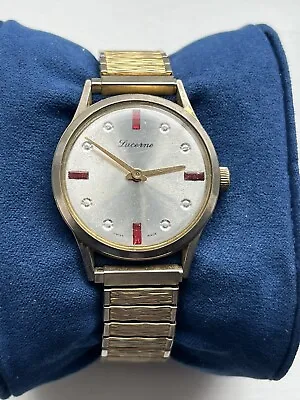 Vintage LUCERNE Manual Wristwatch W/ Red & Clear Rhinestone Indices - Running • $29.99
