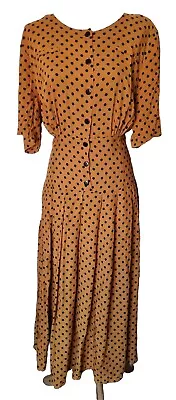 Vintage Fashion Warehouse Mustard Yellow Black Polka Dot Dress - Size 14 • $25