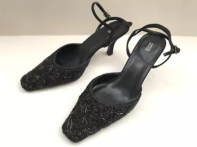 M&S Marks & Spencer Women's Satin Embellished Bead Party Wedding Shoes UK 4/ 37 • £25