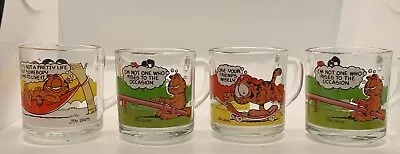 1978 Vintage McDonald's Garfield Mugs Full Set Of 4 Clear Glass Anchor Hocking • $25.95