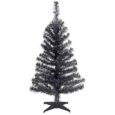 Artificial Christmas Tree Black Tinsel Includes Stand 3 Feet Plastic Christmas • $17.61