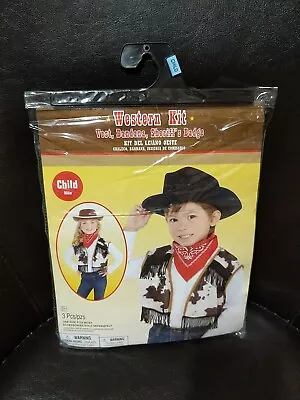 Western Kit Child 3pc Costume Vest Metal Sheriff BadgeBandana Halloween One Sz • $10