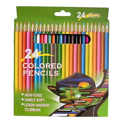 24 Colouring Colour Pencils 24 Pack Coloured For Children Kids School Art Craft • £3.95