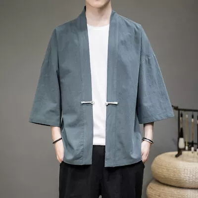 Summer Chinese Men Hanfu Tang Suit Japanese Kimono Loose Cardigan Robe Jacket • $31.47