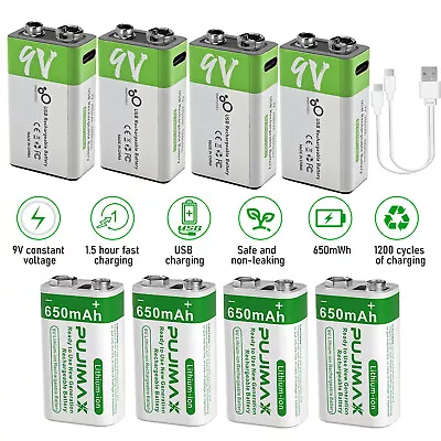 9V 9 Volt Li-ion USB Rechargeable Batteries 5600mWh Lithium Ion Battery Pack Lot • $7.99