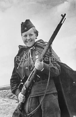 WW2 Picture Photo Sniper Maria Kuvshinova Mosin Nagant Rifle 2136 • $5.90