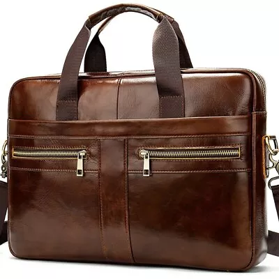 Men's Genuine Leather Business Briefcase Laptop Bag Shoulder / Messenger Bags • $49.99