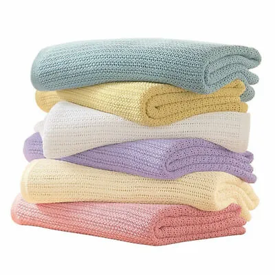 £5.49 • Buy 100% Cotton Cellular Extra Soft Baby Unisex Blanket For Cot Pram Moses Basket 