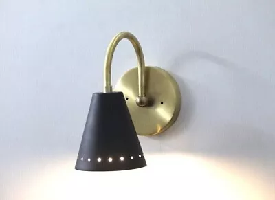 1950's Mid Century Brass Black Matte Italian Diabolo Wall Sconce Light Fixture • $52.87