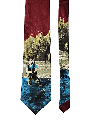 Field & Stream Necktie Multicolor Houndstooth Pattern Fishing Theme Silk USA NWT • $8.99