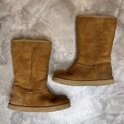 UGG Australia Boots Womens 9 Classic Tall Shearling Winter 5815 Brown Suede • £38.60