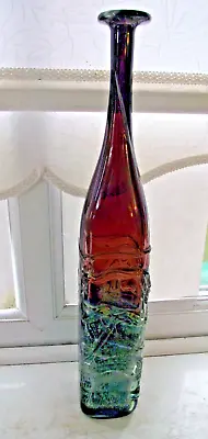 1974 MDINA GLASS  TALL BOTTLE VASE ARTIST & DATE SIGNED 45cm 1.9kg EXCELLENT • £99.50