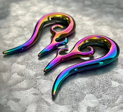 PAIR Rainbow Steel Tribal Tapers Expanders Plugs Gauges Body Jewelry Hangers • $28.95