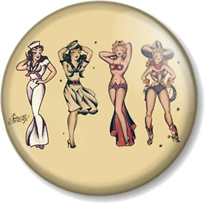 Sailor Jerry Design Pin Up Girls 25mm Pin Button Badge Tattoo Retro Kitsch Rum  • £0.99