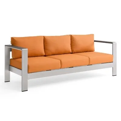 Modway Shore Outdoor Patio Aluminum And Fabric Sofa In Silver/Orange • $853.06