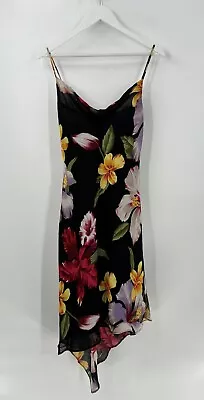 Lily Vintage Dress Womens Small Black Floral Asymmetrical Slip Lined Sleeveless • $45