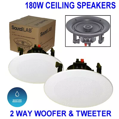£49.95 • Buy Pair 8  180W Ceiling Speakers Moisture Resist With Polymer Tweeter 8 Ohm