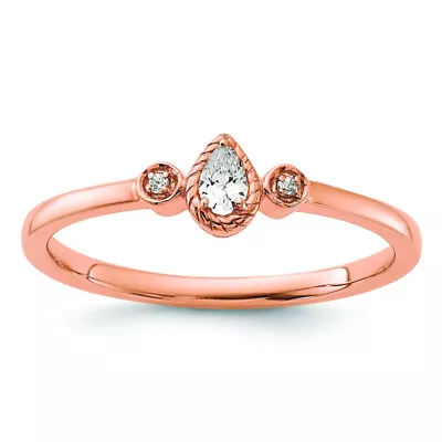 14K Rose Gold Rope Edge Small 3 Stone 1/15 Carat Pear Diamond Promise ... • $512