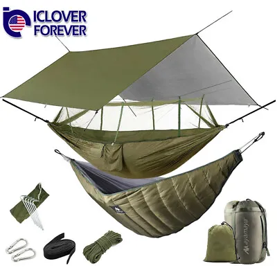 Camping Hammock With Mosquito Net / Under Quilt Blanket/ Rainfly Cover Tarp Fall • $25.89