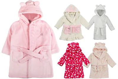 Baby Girls Hooded Fleece Dressing Gown Supersoft Bath Robe Towel Toddler Months  • £9.95