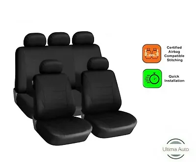 9 Pcs Full Set Black Fabric Car Seat Covers For Universal Washable In Bag • £17.48
