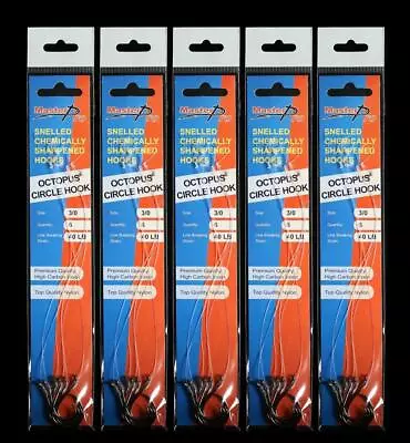 $11.90 • Buy 5 Packs Of Pre Tied /Snelled Octopus Circle Hooks Size3/0 Fishing Tackle Special