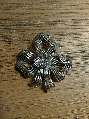 Vintage Monet Ribbon Silver-tone Bow Brooch Pin 3  • $24