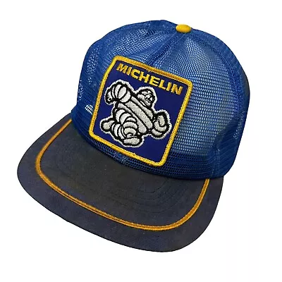 Vintage Michelin Man Trucker Hat Cap Blue Swingster Patch Logo SnapBack Mesh • $24.88